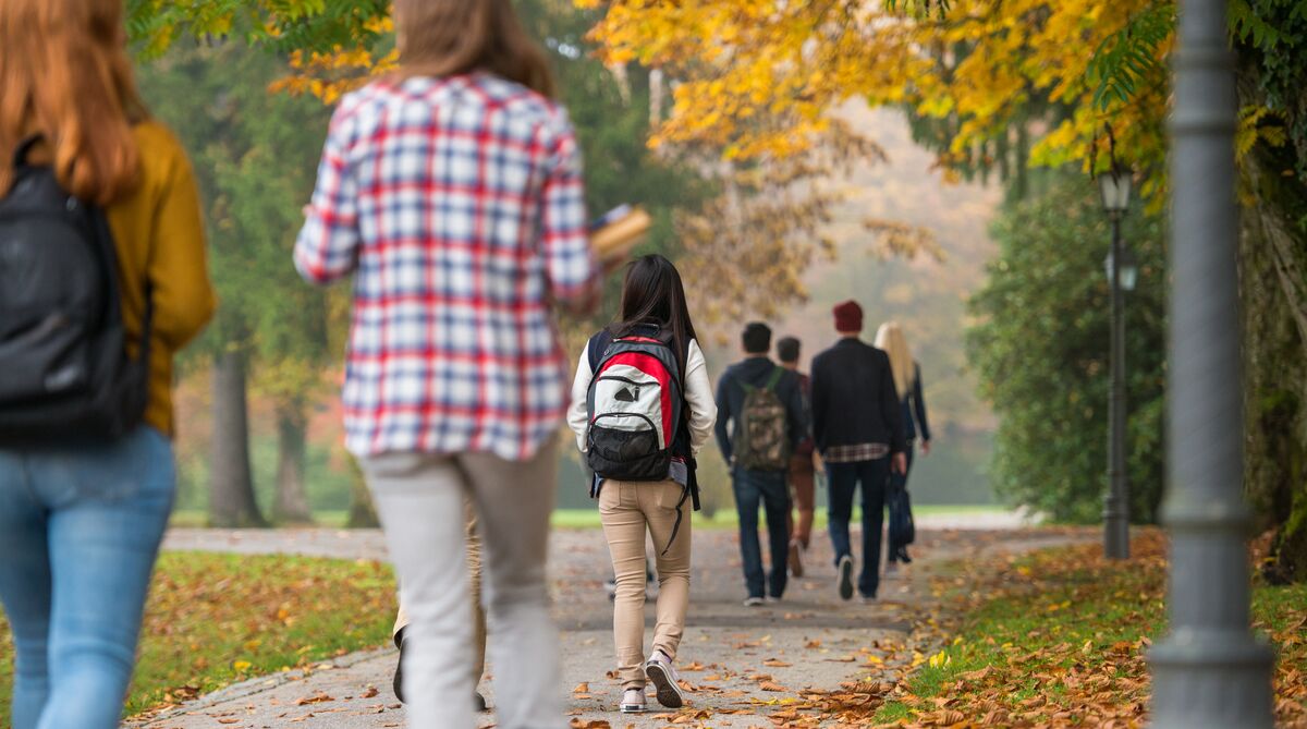 College students walking on campus