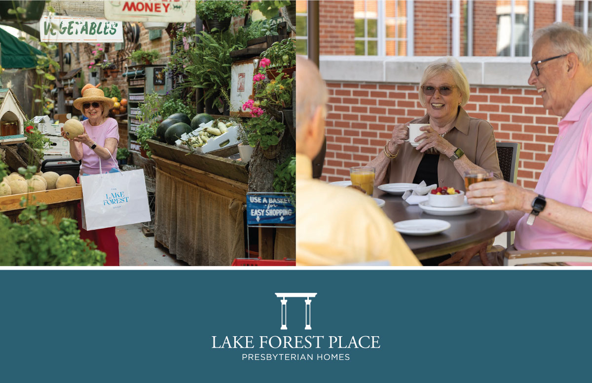 Collage of Lake Forest Place residents doing heart-healthy activities
