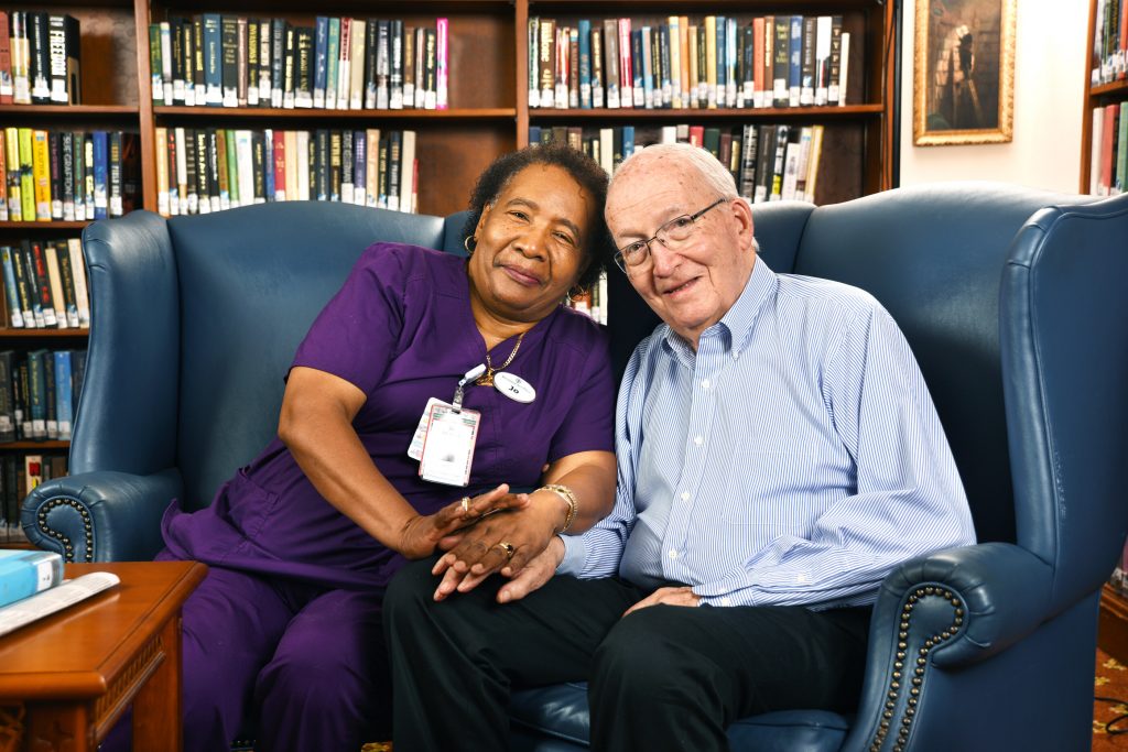 senior man with his caregiver at Presbyterian Homes Lake Forest Place